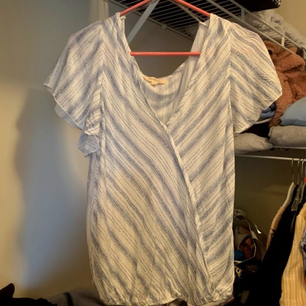 White blouse with blue stripes size large